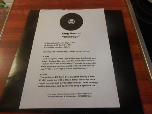 King Rascal : Bomb Aye (12", Promo, W/Lbl)
