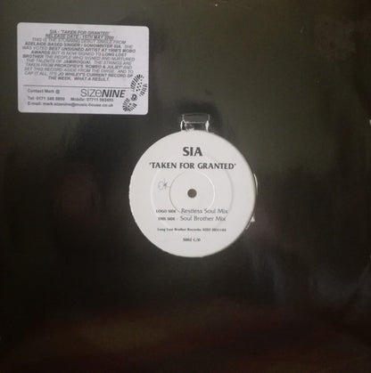 Sia : Taken For Granted (12", Ltd, Promo)