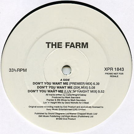 The Farm : Don't You Want Me (12", Promo)