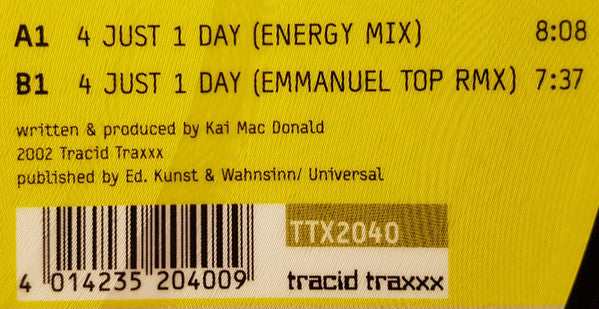 Kai Tracid : 4 Just 1 Day (12", Ltd, Pic)