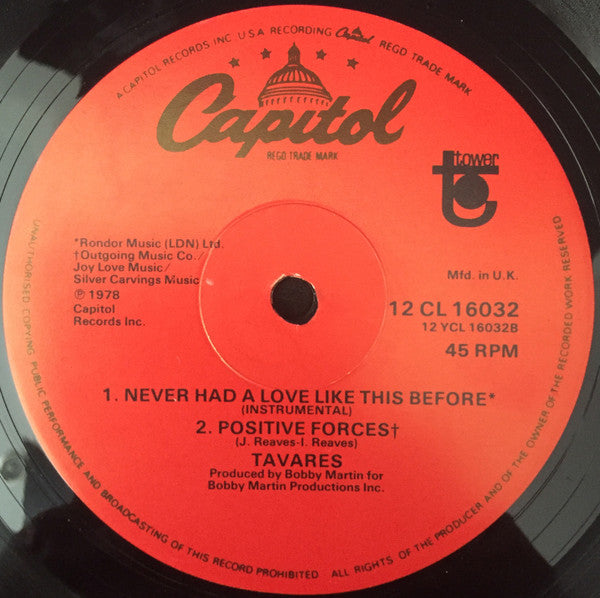 Tavares : Never Had A Love Like This Before (12", Single)