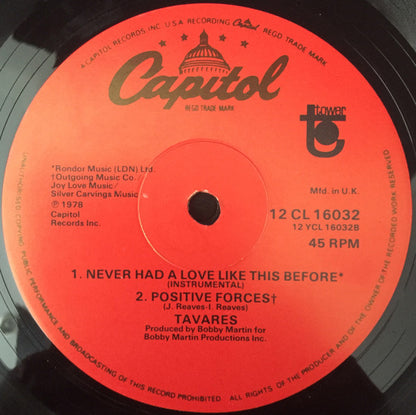 Tavares : Never Had A Love Like This Before (12", Single)