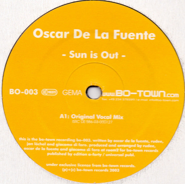 Oscar De La Fuente : Sun Is Out (12", S/Sided)