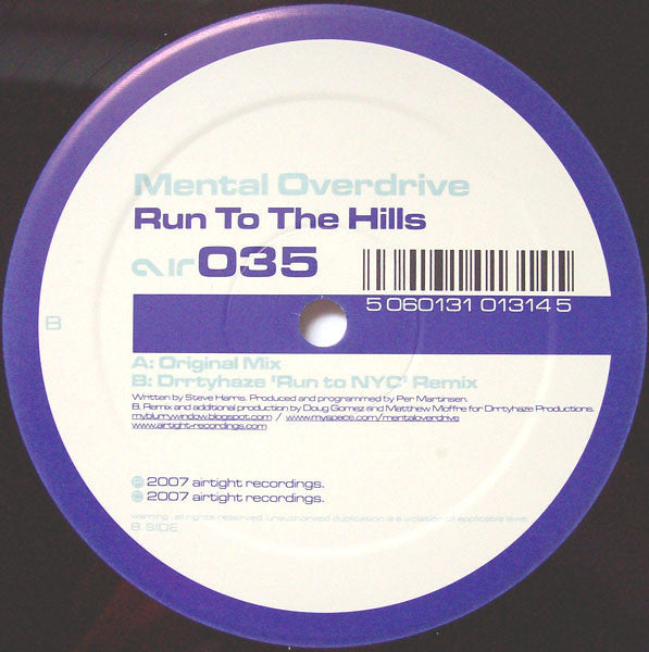 Mental Overdrive : Run To The Hills (12")