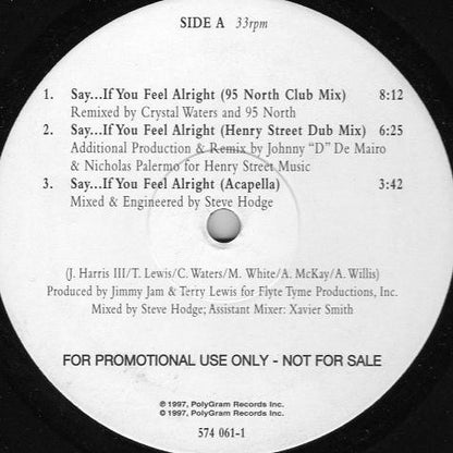 Crystal Waters : Say... If You Feel Alright (12", Promo)