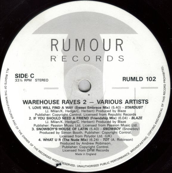 Various : Warehouse Raves 2 (2xLP, Comp)