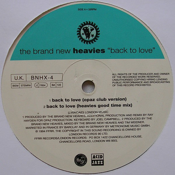The Brand New Heavies : Back To Love (12", Single)