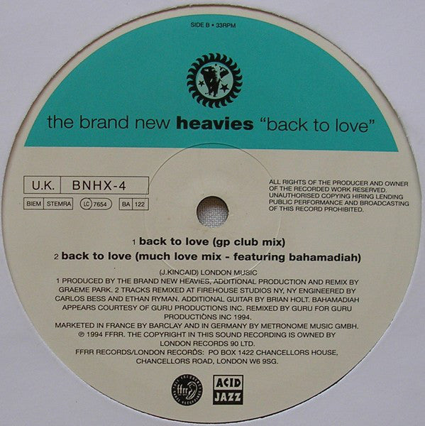 The Brand New Heavies : Back To Love (12", Single)