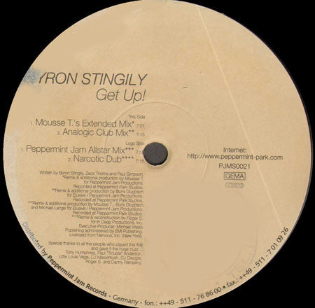 Byron Stingily : Get Up! (12", Maxi, RP)