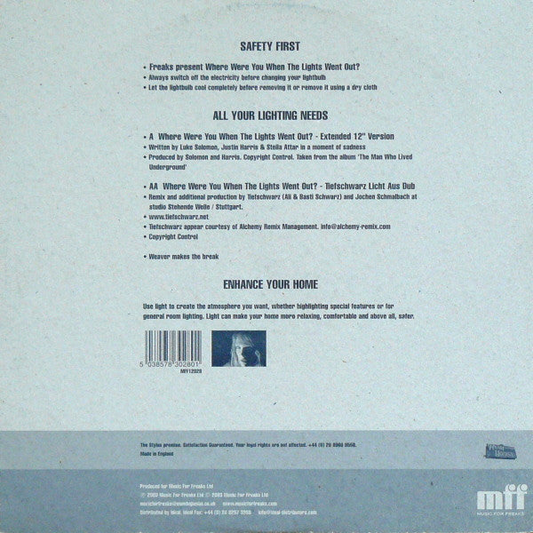 Freaks : Where Were You When The Lights Went Out? (12")