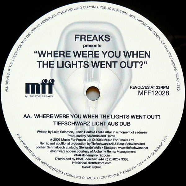 Freaks : Where Were You When The Lights Went Out? (12")