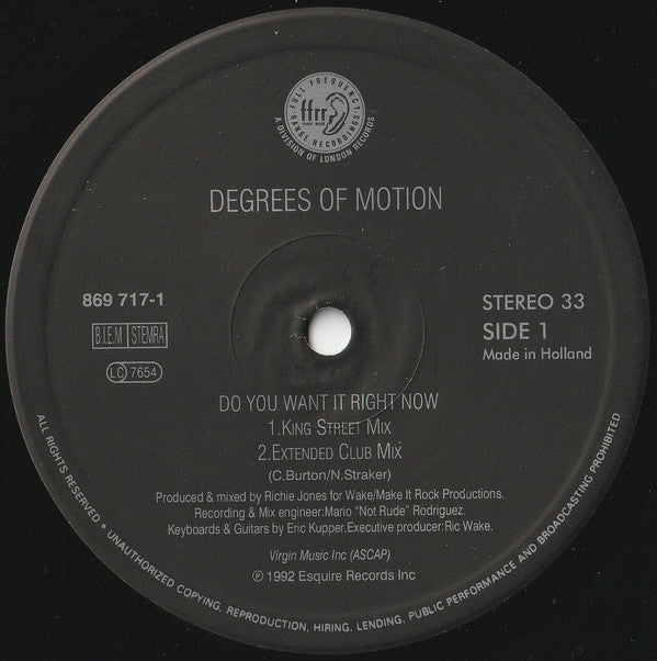 Degrees Of Motion Featuring Biti Strauchn : Do You Want It Right Now (12")