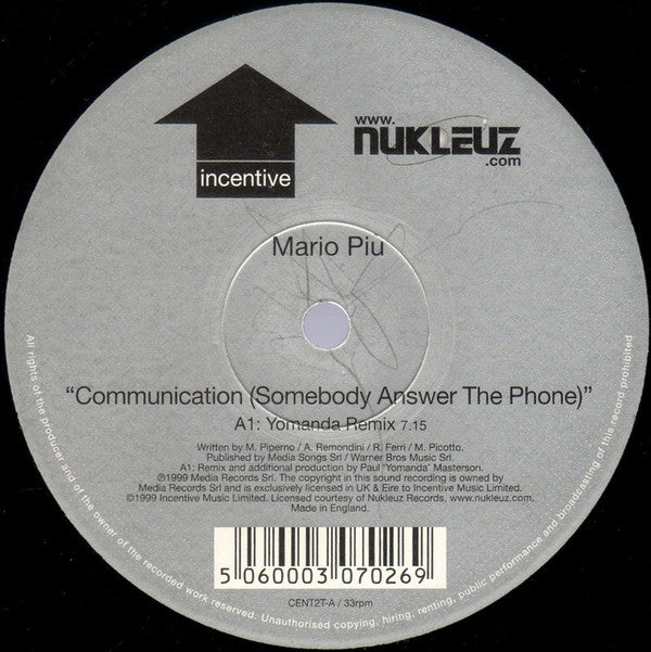 Mario Più : Communication (Somebody Answer The Phone) (12", Single)
