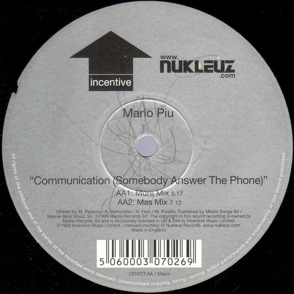 Mario Piu* : Communication (Somebody Answer The Phone) (12", Single)