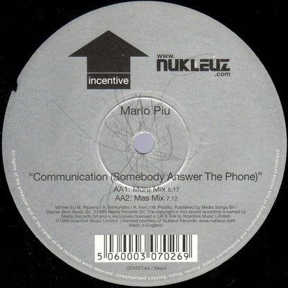 Mario Piu* : Communication (Somebody Answer The Phone) (12", Single)