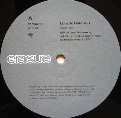 Erasure : Love To Hate You (12", Single)