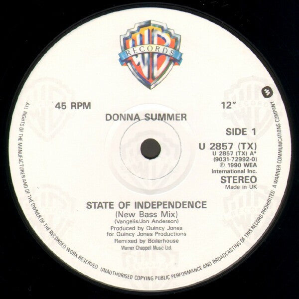 Donna Summer : State Of Independence (New Bass Mix) (12")