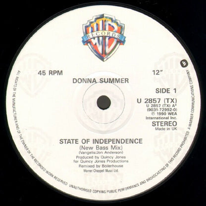 Donna Summer : State Of Independence (New Bass Mix) (12")