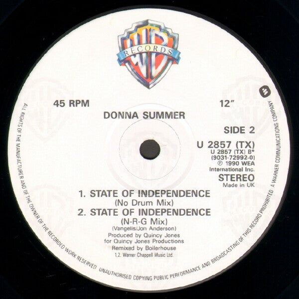 Donna Summer : State Of Independence (New Bass Mix) (12")