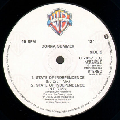 Donna Summer : State Of Independence (New Bass Mix) (12")