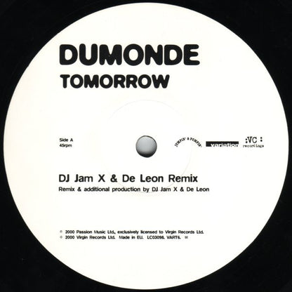 JamX & De Leon Present DuMonde : Tomorrow (DJ Jam X & De Leon & Lange Remixes) (12")