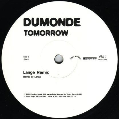 JamX & De Leon Present DuMonde : Tomorrow (DJ Jam X & De Leon & Lange Remixes) (12")