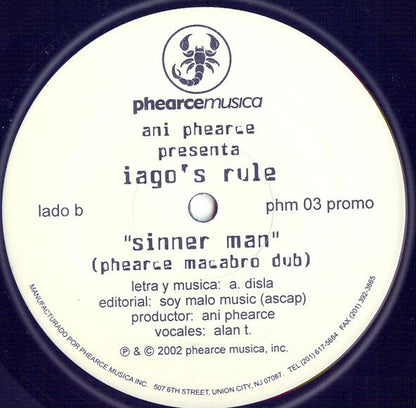 Iago's Rule : Sinner Man (12", Promo)