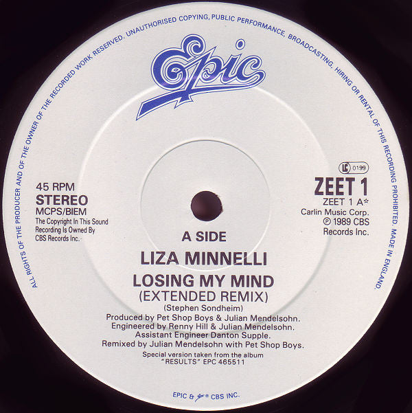 Liza Minnelli : Losing My Mind (12", Single)
