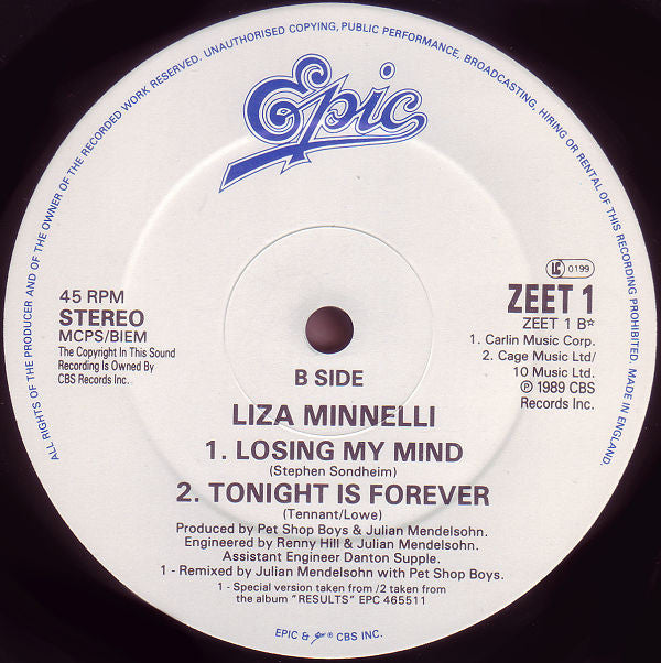 Liza Minnelli : Losing My Mind (12", Single)