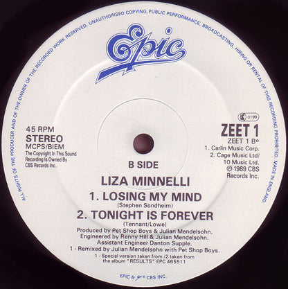 Liza Minnelli : Losing My Mind (12", Single)