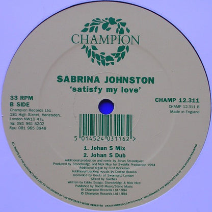Sabrina Johnston : Satisfy My Love (12", Single)