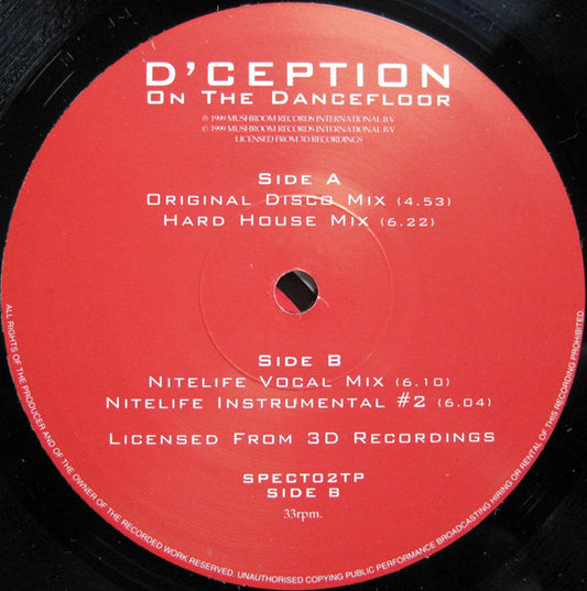 D'Ception : On The Dancefloor (12", Promo)
