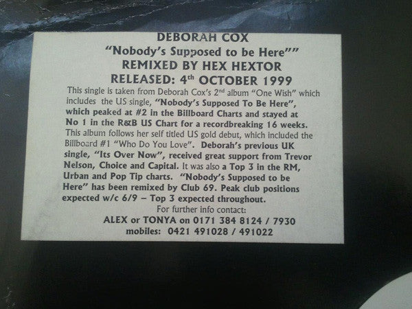 Deborah Cox : Nobody's Supposed To Be Here (12", Promo)