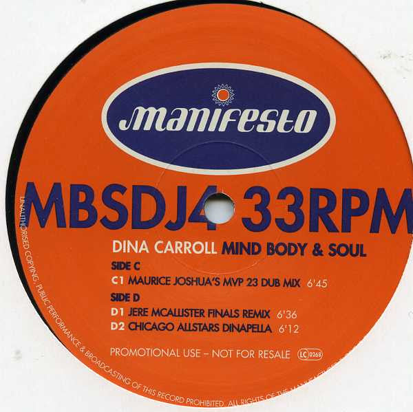Dina Carroll : Mind, Body & Soul (2x12", Promo)