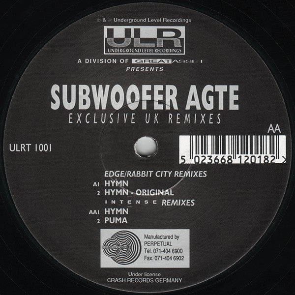 Subwoofer Agte : Hymn - Exclusive UK Remixes (12")