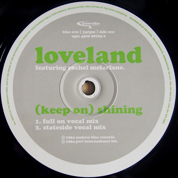 Loveland Featuring Rachel McFarlane : (Keep On) Shining / Hope (Never Give Up) (12")