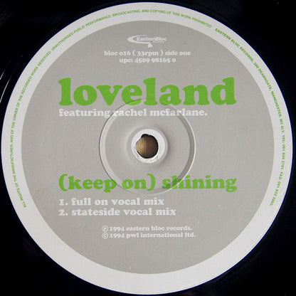 Loveland Featuring Rachel McFarlane : (Keep On) Shining / Hope (Never Give Up) (12")