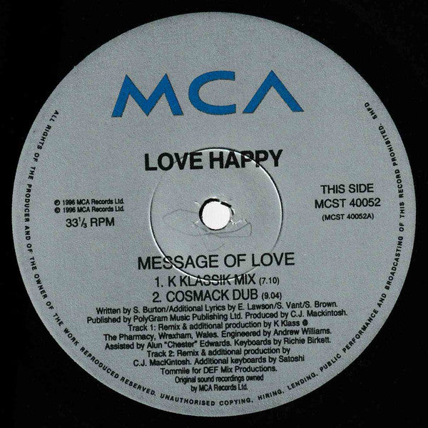 Love Happy : Message Of Love (12")