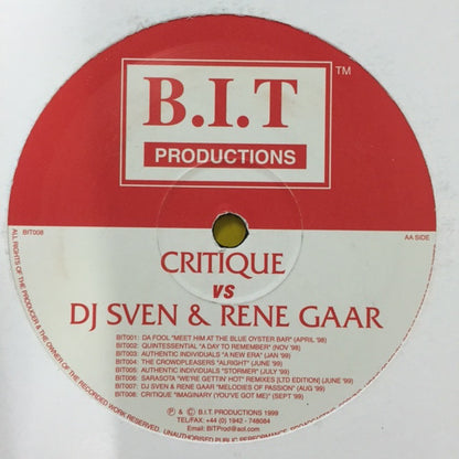 Critique vs. DJ Sven & Rene Gaar : Imaginary (You've Got Me) (12")