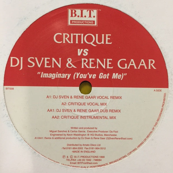 Critique vs. DJ Sven & Rene Gaar : Imaginary (You've Got Me) (12")