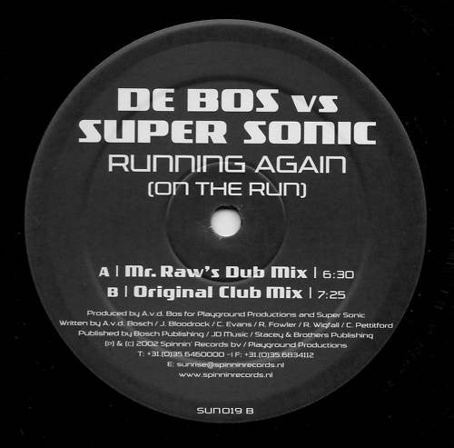 De Bos Vs Super Sonic (4) : Running Again (On The Run) (12")
