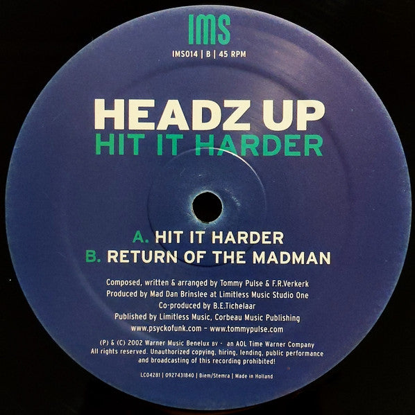 Headz Up : Hit It Harder (12")