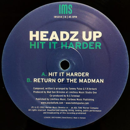 Headz Up : Hit It Harder (12")