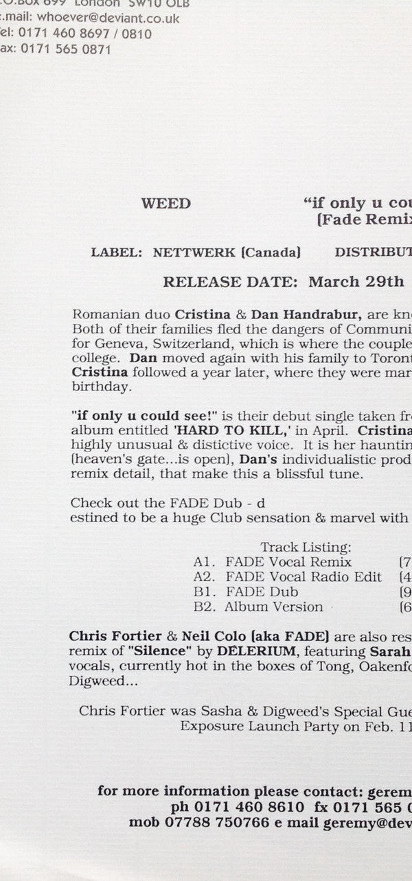 Weed : If Only U Could See (12")