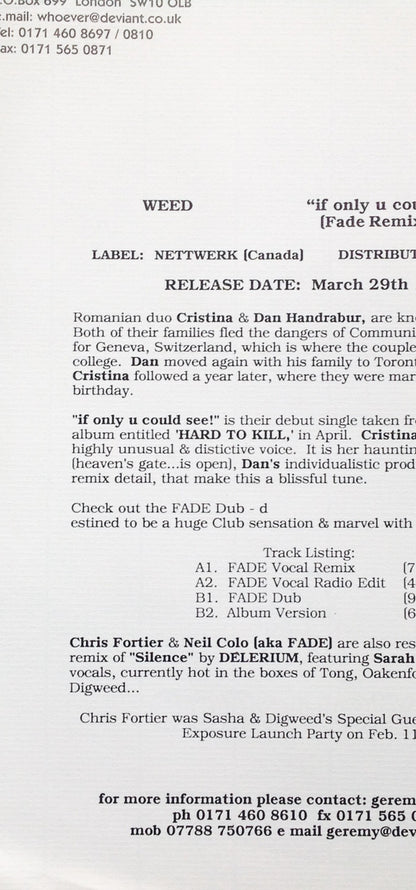 Weed : If Only U Could See (12")