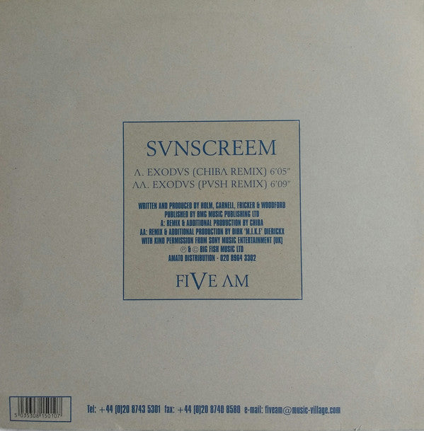 Sunscreem : Exodus '99 (12")