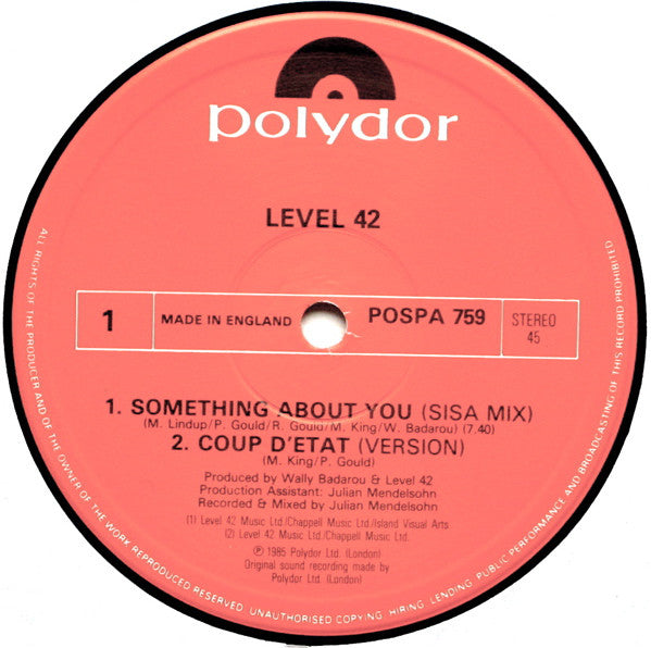 Level 42 : Something About You (Sisa Mix) (12", Ltd)