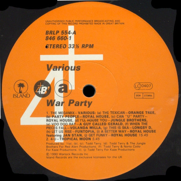 Various : 4th+B'way Present Warparty (2xLP, Comp, P/Mixed)