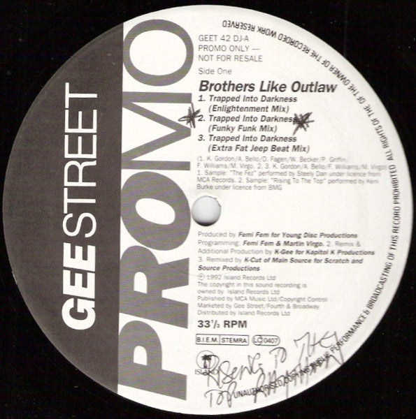 Brothers Like Outlaw : Trapped Into Darkness (12", Single, Promo)