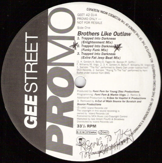Brothers Like Outlaw : Trapped Into Darkness (12", Single, Promo)